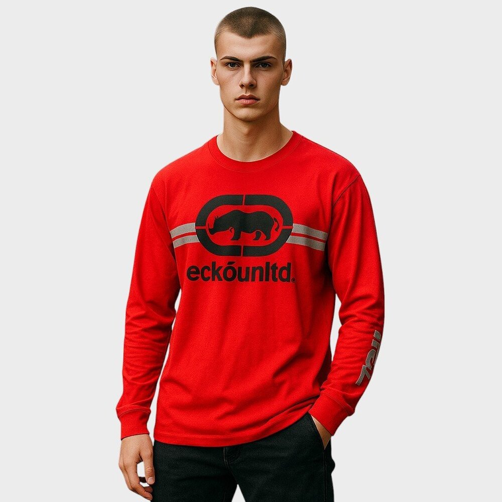 Vintage Ecko Unltd Mens L Red Rhino Graphic Long Sleeve Tee 90s Hip Hop